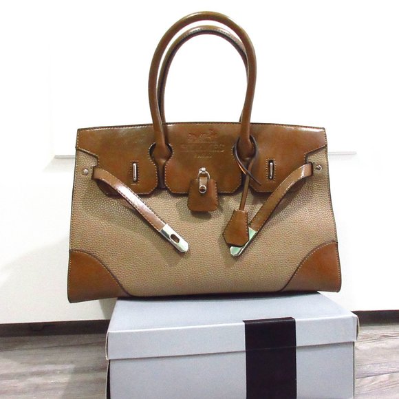 Brown leather tote handbag with detach strap - Picture 1 of 6